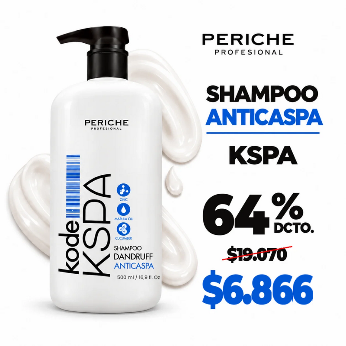 Shampoo Anticaspa Kode KSPA Periche 500 ml con 64% de descuento: de $19.070 a $6.866