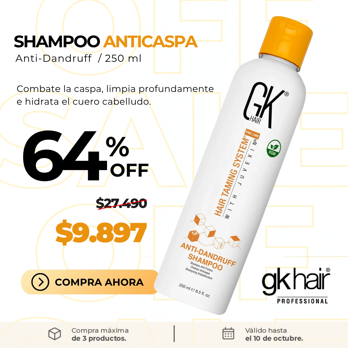 64% OFF Champú Anticaspa GK Hair 250 ml / Anti-Dandruff Shampoo GK Hair 250ml