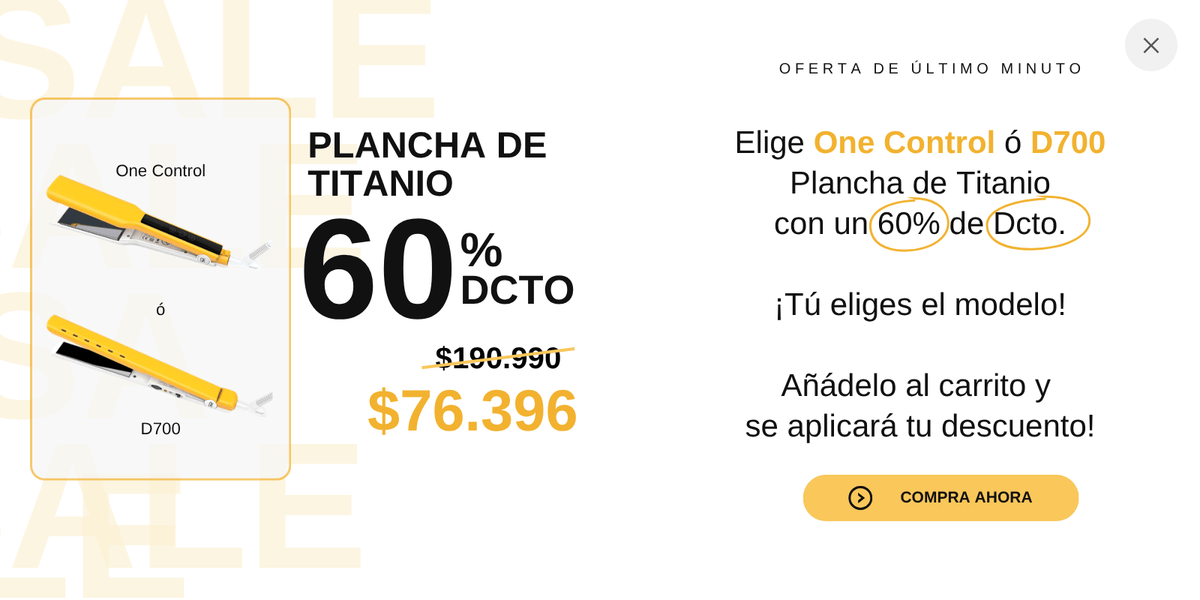 Plancha de Titanio One Control o D700 con 60% de descuento: de $190.990 a $76.396